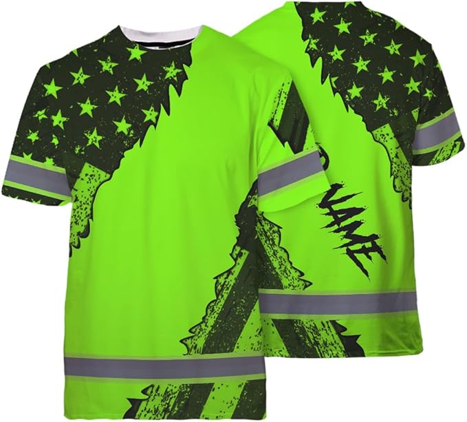 Maddly High Visibility US Flag Collection Safety Workwear Custom Name for Workers, Runners, Truckers, Patriotic