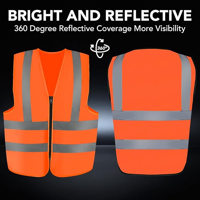 3-Pack Reflective Safety Vest For Women Men - High-Visibility Safety Vest with 2in Reflective Strips for Emergency, Construction, and Safety Use-Orange L