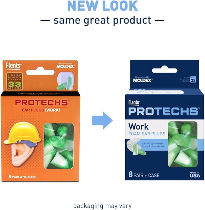 Flents Protechs Reusable Work Ear Plugs, Ideal for Construction Offering Protection From Loud Environments, 8 Pairs with Travel Size Case, Easy Use Comfort Fit, NRR 33, Green, Made In The USA