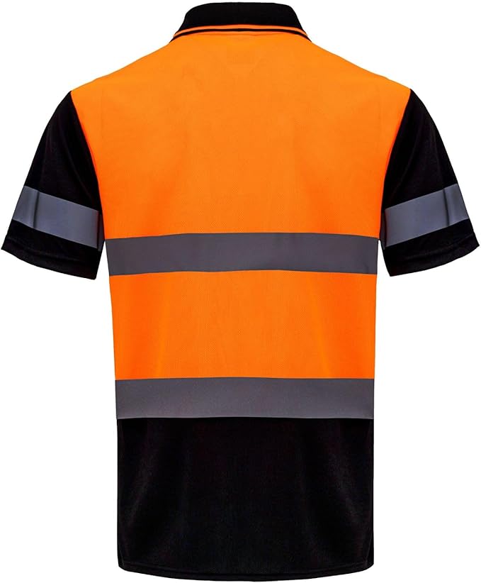 WORK IDEA Polo Shirt for Men High Visibility Reflective Work Shirt with Pockets for Construction