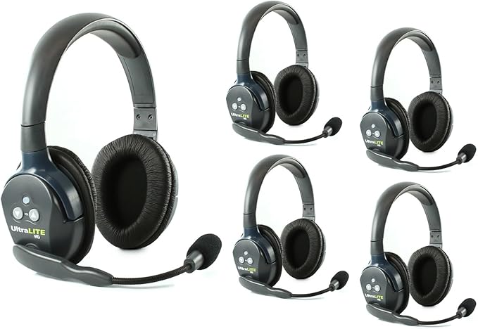 Eartec UL5D Ultralite Full Duplex Wireless Headset Communication for 5 Users - 5 Dual Ear Headsets with SolidSignal Cleaning Wipes Bundle