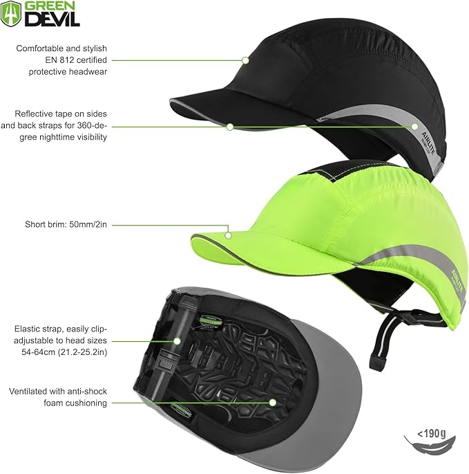 GREEN DEVIL Safety Bump Cap Super Lightweight Breathable Baseball Cap Style Head Protection Hard Hat for Men Women