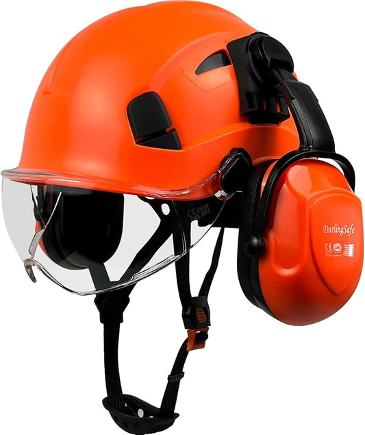 Hard Hat with Visor Ear Muffs Vented Safety Helmet with Visor Earmuffs ANSI Z89.1 Outdoor Work Hardhats Construction