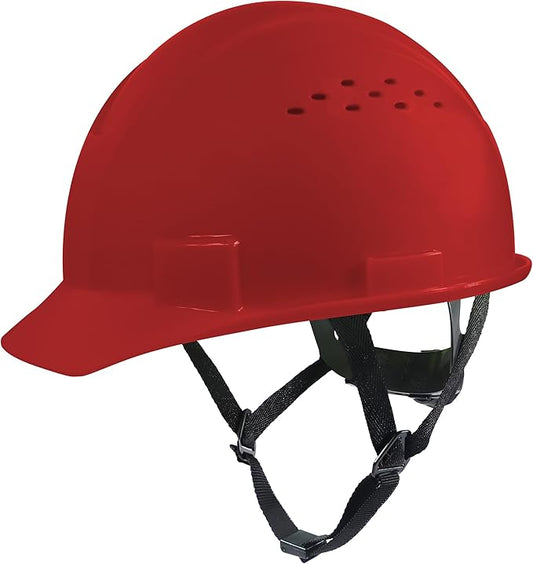 GE Safety Helmet Vented, Hard Hat Style, One Size with Earmuff Slots, Includes 4-Point Ratchet System, Meets ANSI ISEAZ89.1-2014 Standards, RED, Model # GH326R