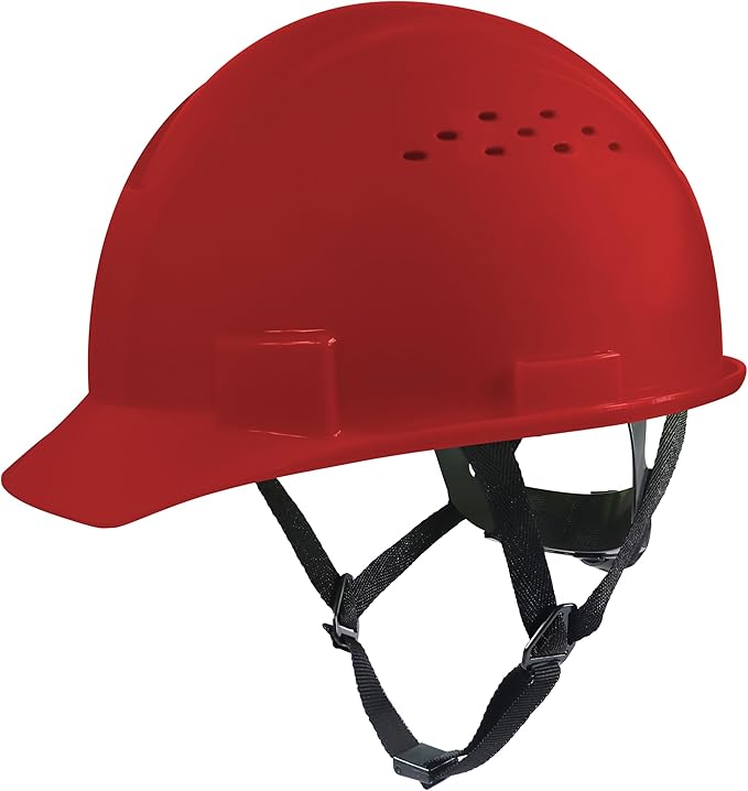 GE Safety Helmet Vented, Hard Hat Style, One Size with Earmuff Slots, Includes 4-Point Ratchet System, Meets ANSI ISEAZ89.1-2014 Standards, RED, Model # GH326R