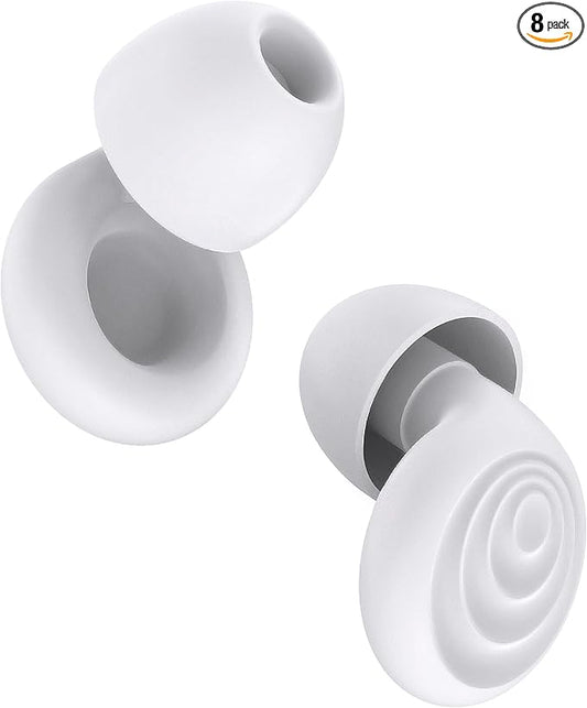 Ear Plugs for Sleeping Noise Reduction, Reuseable High Fidelity Earplugs, Concerts, Focus, Travel, Work, High Fidelity – 8 Eartips – Flexible Soft-Touch White