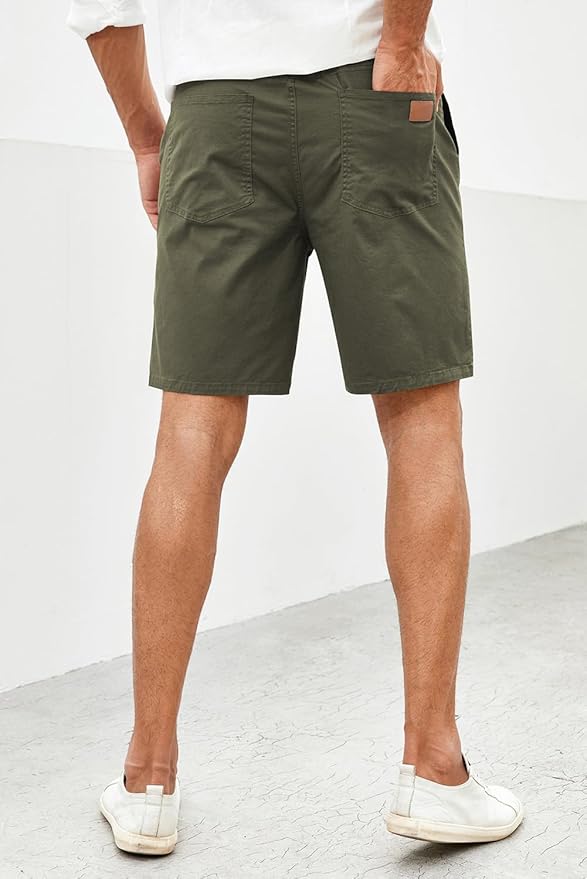 JMIERR Mens Casual Shorts - Cotton Drawstring Summer Beach Stretch Twill Chino Golf Shorts