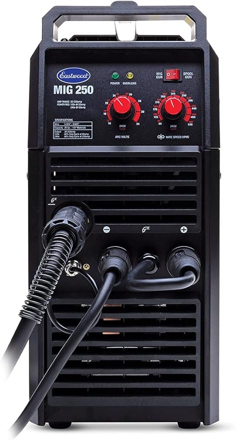 Eastwood 250 Amp MIG Welder Machine for Steel & Aluminum | Heavy Duty Inverter Technology Auto Restoration Welding Machine | Dual Voltage 110V / 220V | Perfect for DIY & Mid-Size Metal Sheet Projects