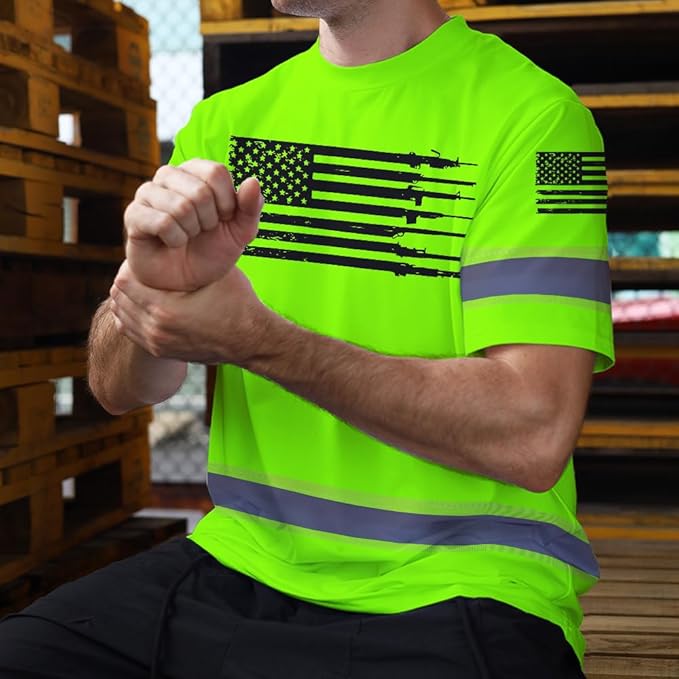 Maddly High Visibility US Flag Collection Safety Workwear Custom Name for Workers, Runners, Truckers, Patriotic