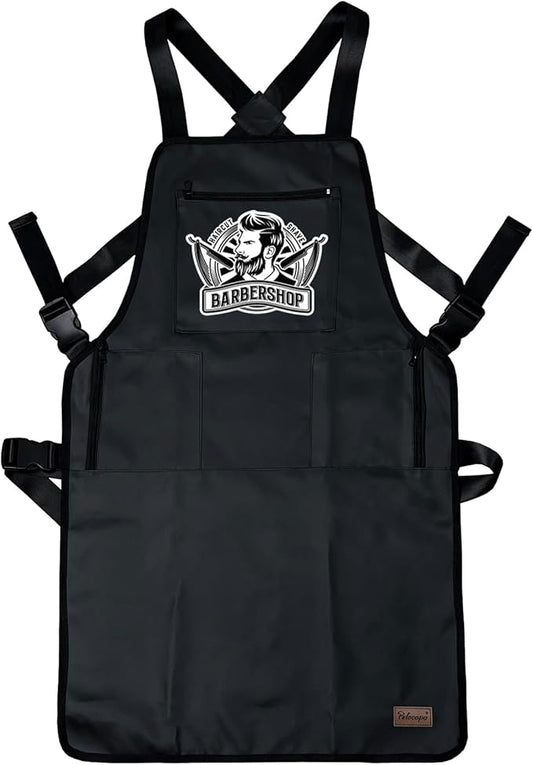 Barber Apron Hair Stylists Tools Apron Professional Waterproof Haircutting Apron with 3 Pockets, Barbershop Pattern