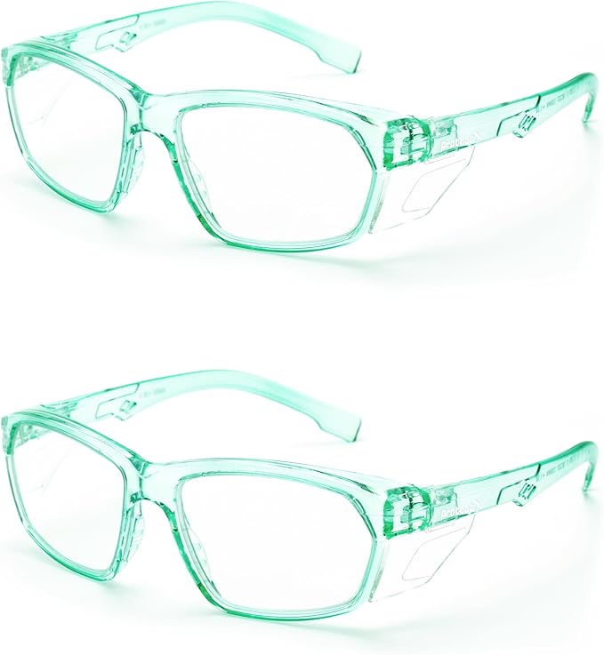 ProtectX Stylish Anti-Fog & Scratch-Resistant Safety Glasses, UV Protection Goggles, Anti-Impact Lightweight Glasses for Men＆Women Jade Clear - 2 Pack