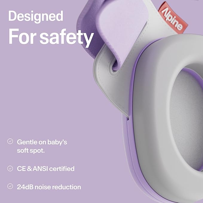 Alpine Muffy Baby Comfort - Protects Hearing for Babies and Toddlers - CE & ANSI Certified - Unique Headband for Safe fit & Comfort, Multi-adjustable for Ages 3-48 Months, 24dB Sound Reduction, Purple