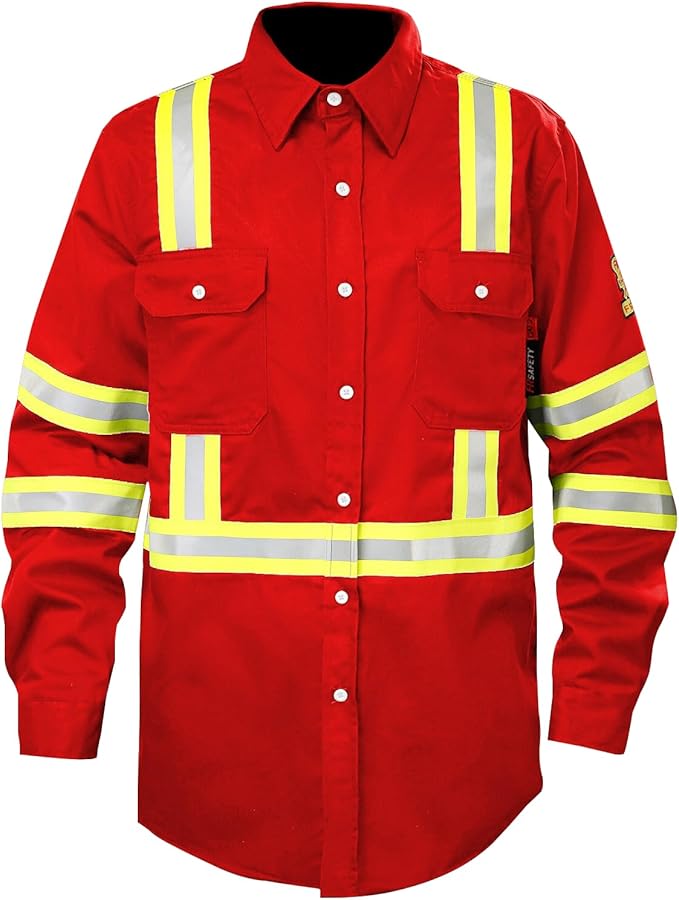 SKSAFETY 7oz FR Shirts for Men, Welding Shirt Hi Vis Flame Resistant 100% Cotton Fire Retardant Longsleeve Shirt CAT2/NFPA
