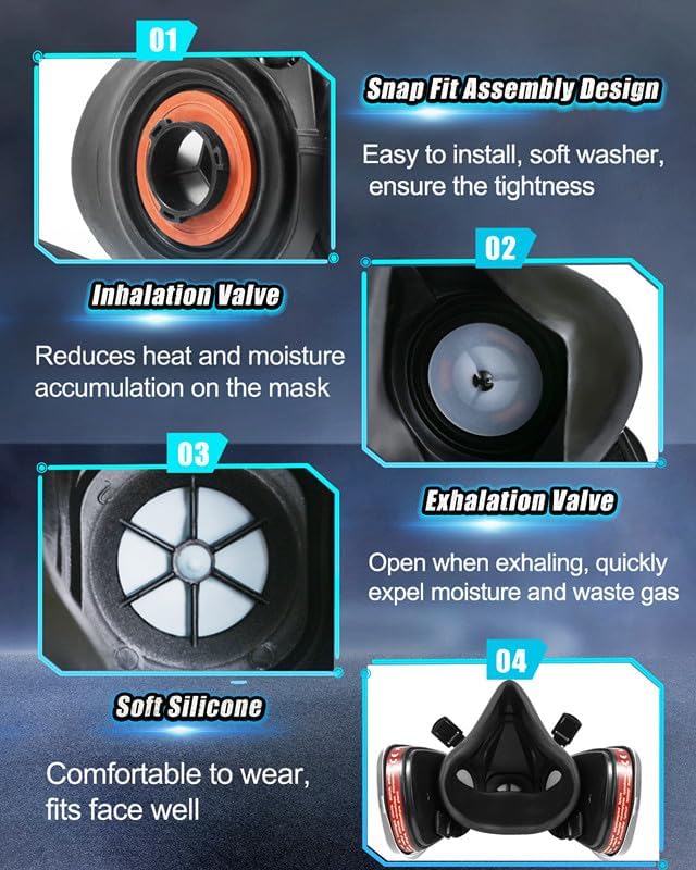 Respirator Gas Mask With 6001 Filters, Gas Masks Survival Nuclear and Chemical for Painting, Organic Vapors