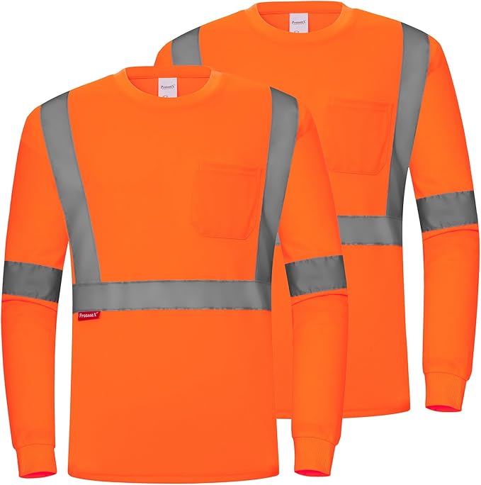 ProtectX High Visibility Shirts Hi Vis Long Sleeve Shirts for Men Women Reflective Class 2 Safety Shirts 2 Pack