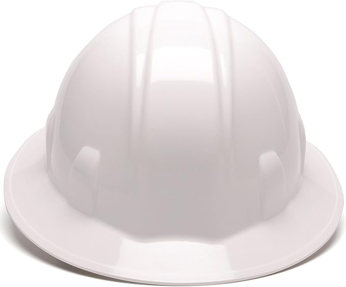 Pyramex HP24110 Full Brim Hard Hat 4-Point Ratchet Suspension, White (12-Pack)