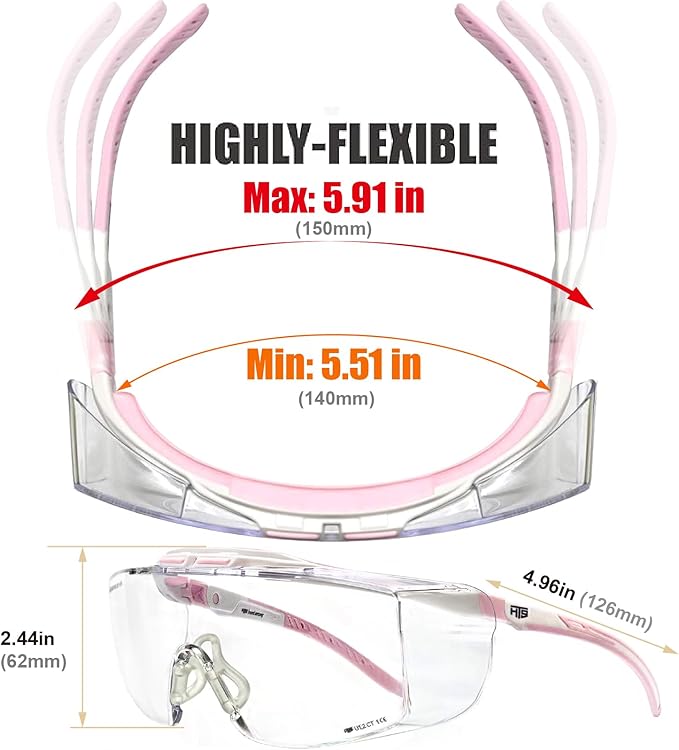 HUNTERSKY ANSI Z87 Anti Fog Lab Safety Glasses Fit Over Eyeglasses Up to 1.88 inch 100% UV Protective Goggles