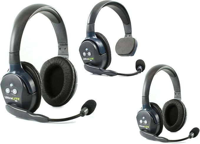 Eartec UL312 Ultralite Full Duplex Wireless Headset Communication for 3 Users – 1 Single Ear and 2 Dual Ear Headsets with SolidSignal Cleaning Wipes Bundle