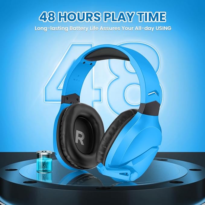 Wireless Gaming Headset with Noise Canceling Microphone for PS5, PC, PS4, 2.4G/Bluetooth Gaming Headphones with USB and Type-c Connector, Wired Mode for Controller - Blue