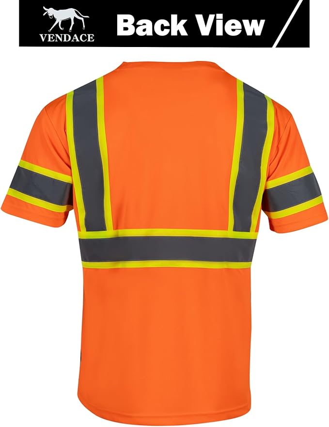 VENDACE Hi Vis Reflective Safety Shirts for Men ANSI Class 3 High Visibility Construction Work T Shirt(Orange,XL)