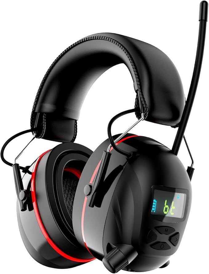 Bluetooth 5.4 Hearing Protection AM FM Radio Headphones with 2000mAh Rechargeable Battery, 30dB SNR Noise Reduction Safety Earmuffs Protector, Up to 45H Radio Listening Time for Mowing Lawn Work