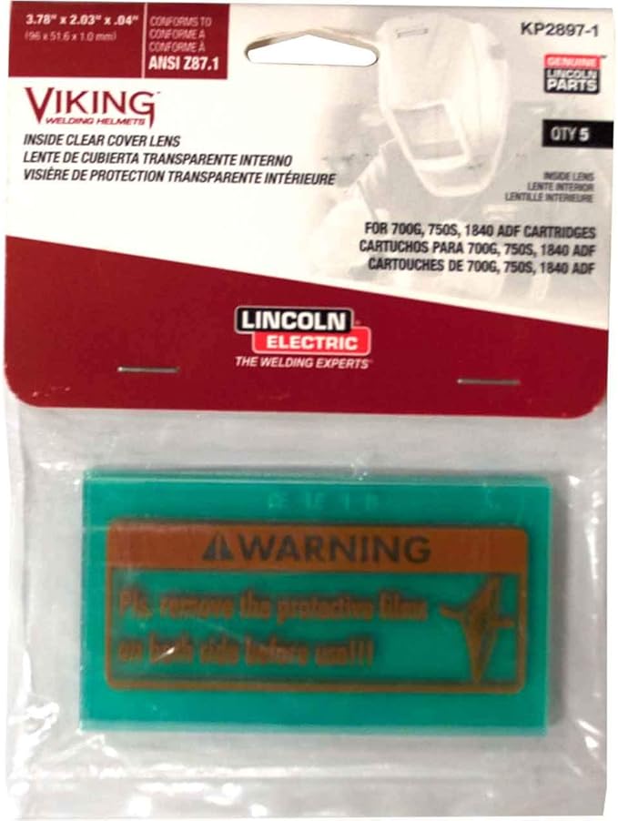 Lincoln Electric KP2897-1 Viking Helmet Inside Lens for 700G/1840 Helmet, 5 pack
