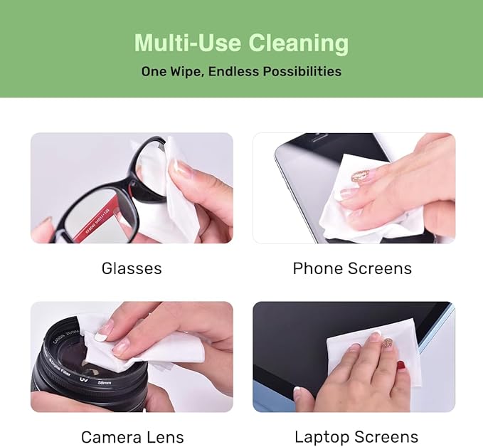 Optix Lens Cleaning Wipes - 200 Pre-Moistened, Individually Wrapped Wipes for Eyeglasses, Camera Lenses, Tablets, Phones, Computer Screens, and Other Surfaces