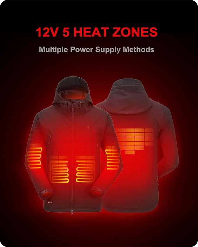 DEWBU Heated Jacket for Men with 12V Battery Pack Winter Outdoor Soft Shell Electric Heating Coat