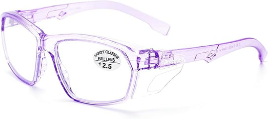 ProtectX Stylish Anti-Fog & Scratch-Resistant Safety Glasses With Readers, UV Protection Goggles, Anti-Impact Lightweight Glasses for Men＆Women Lilac Reading 2.5