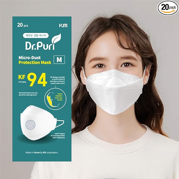 [20 Pack] New Micro-Dust Protection Face Premium Mask (KF94) White Medium