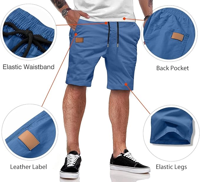JMIERR Mens Casual Shorts - Cotton Drawstring Summer Beach Stretch Twill Chino Golf Shorts