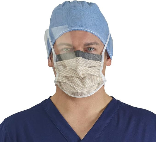 HALYARD FLUIDSHIELD 2 Fog-Free Surgical Mask, WrapAround Visor, Blue w/Orange Print, Level 2, 62114