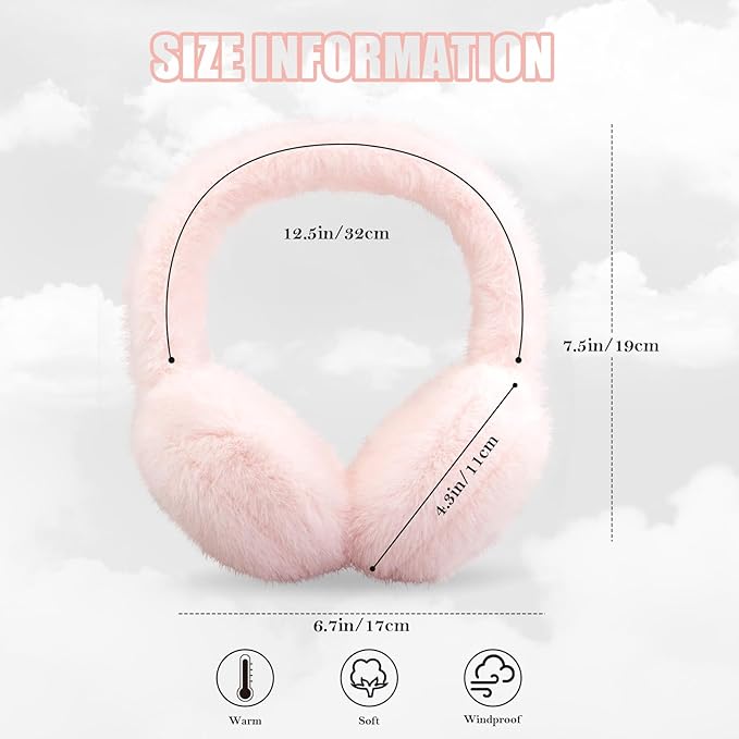 Winter Ear Muffs for Women Girls Faux Fur Cute White Earmuffs Fluffy Ear Warmers Foldable Ear Covers Outdoor