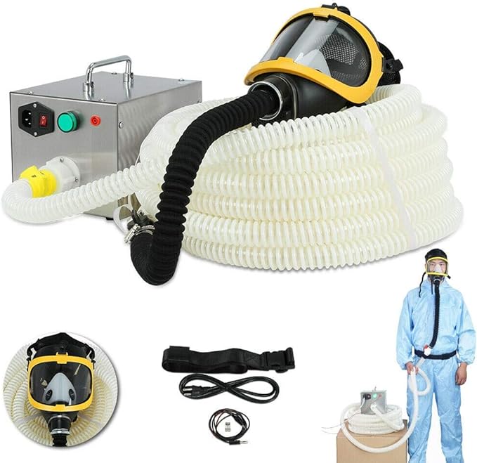 High Efficiency Powered Air Purifying Respirator (PAPR) System with 66ft Long Tube, Self-Priming Air Respirator Kit (66FT/20M Tube)