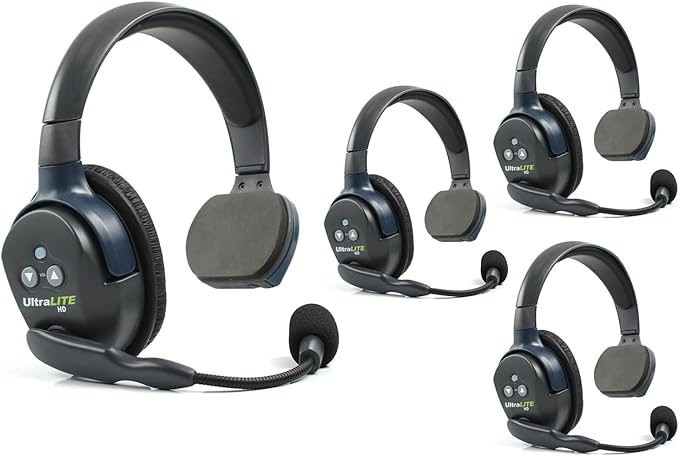 Eartec UL4S Ultralite Full Duplex Wireless Headset Communication for 4 Users - 4 Single Ear Headsets with SolidSignal Cleaning Wipes Bundle