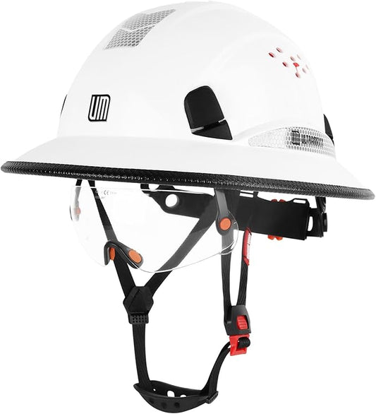 Full Brim Hard Hat with Built-in Visor, ANSI Z89.1 OSHA Approved Construction Safety Helmet with Chin Strap for Men Women
