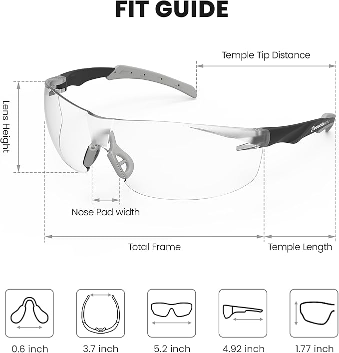 ANSI Z87.1 Fit-Upgraded Safety Glasses – Anti-Fog, UV, Impact & Scratch Resistant – Clear Wraparound for Work, Pickleball, Racquetball – No-Slip Nose Grip – 1 Pack