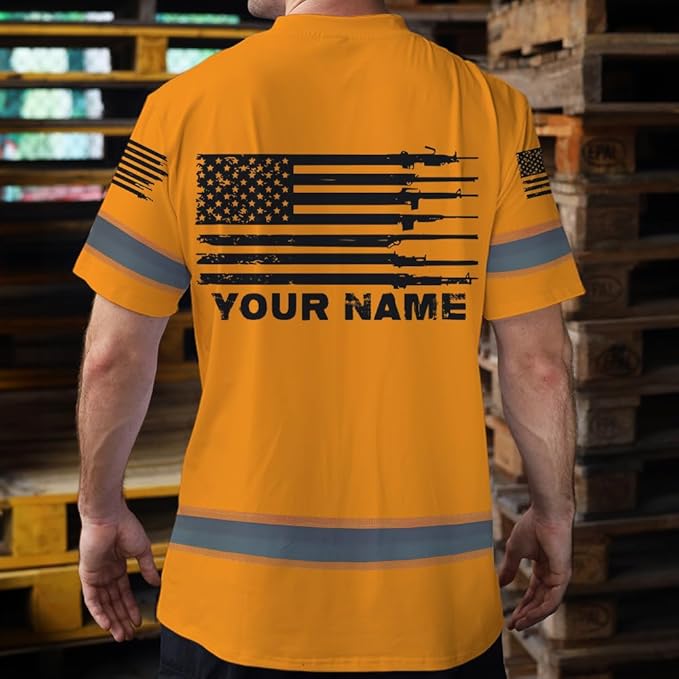 Maddly High Visibility US Flag Collection Safety Workwear Custom Name for Workers, Runners, Truckers, Patriotic