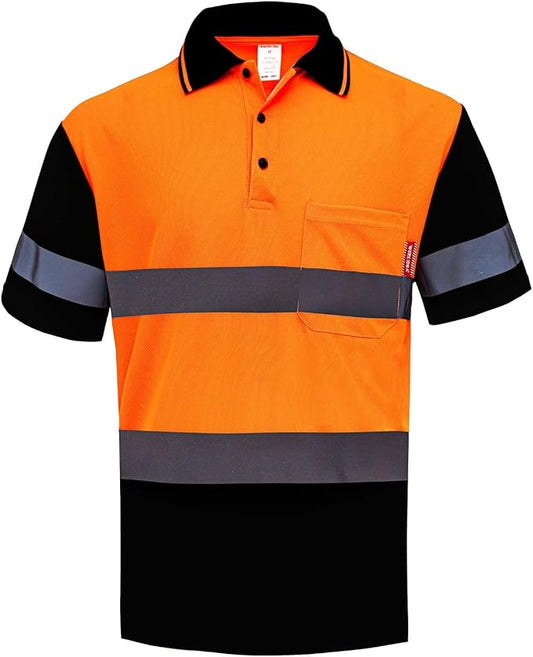 WORK IDEA Polo Shirt for Men High Visibility Reflective Work Shirt with Pockets for Construction