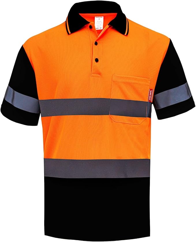 WORK IDEA Polo Shirt for Men High Visibility Reflective Work Shirt with Pockets for Construction