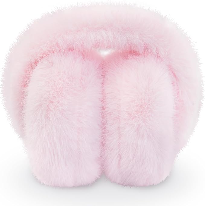 Winter Ear Muffs for Women Girls Faux Fur Cute White Earmuffs Fluffy Ear Warmers Foldable Ear Covers Outdoor