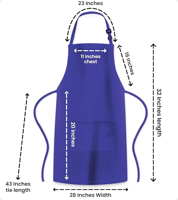 Adjustable Bib Apron 100% Polyester Kitchen Aprons Waterdrop Resistant Aprons with Adjustable Strap, Pockets & Long Ties