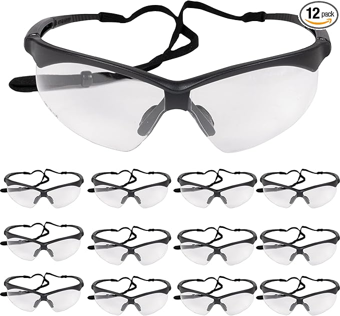 ATERET Rival Safety Glasses - Clear, Hard Coated, Rubber Temples Nose Piece - Suitable for Nurses Mechanic Electrician Construction, Laboratory Safety Protection (12 Pairs, Clear/Rival)