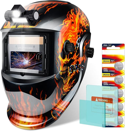 Welding Helmet with Light True Color Auto Darkening Welding Helmets for Men Solar Powered Welding Hood with 2 Arc Sensor Wide Shade 4/9-13 for TIG MIG ARC Cool Welder Mask (TRQ-HD0701)