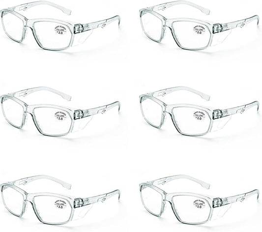 ProtectX Stylish Anti-Fog & Scratch-Resistant Safety Glasses With Readers, UV Protection Goggles, Anti-Impact Lightweight Glasses for Men＆Women Charcoal Reading 2.0-6 Pack