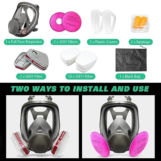 ANUNU Full Face Respirator Mask - Gas Mask with Filters for Chemical, Paint Vapors, Gases, Dust, Sanding, Welding, Woodworking, Machine Polishing