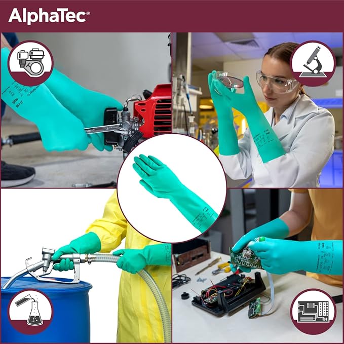 Ansell AlphaTec Solvex 37-155 Nitrile Industrial Unflocked Chemical-Resistant Gloves for Food, Mechanics, Utilities - Large, Green (144 Pairs)