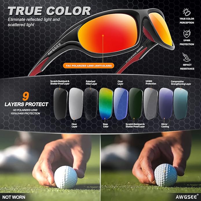 Polarized Sports Sunglasses for Men,TR90 Unbreakable Frame Sunglasses for Fishing Driving Cycling UV400 Protection