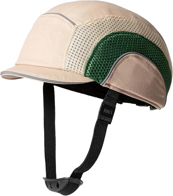 Lightweight Safety Bump Cap - Breathable Baseball Style Protective Hat with Reflective Stripes