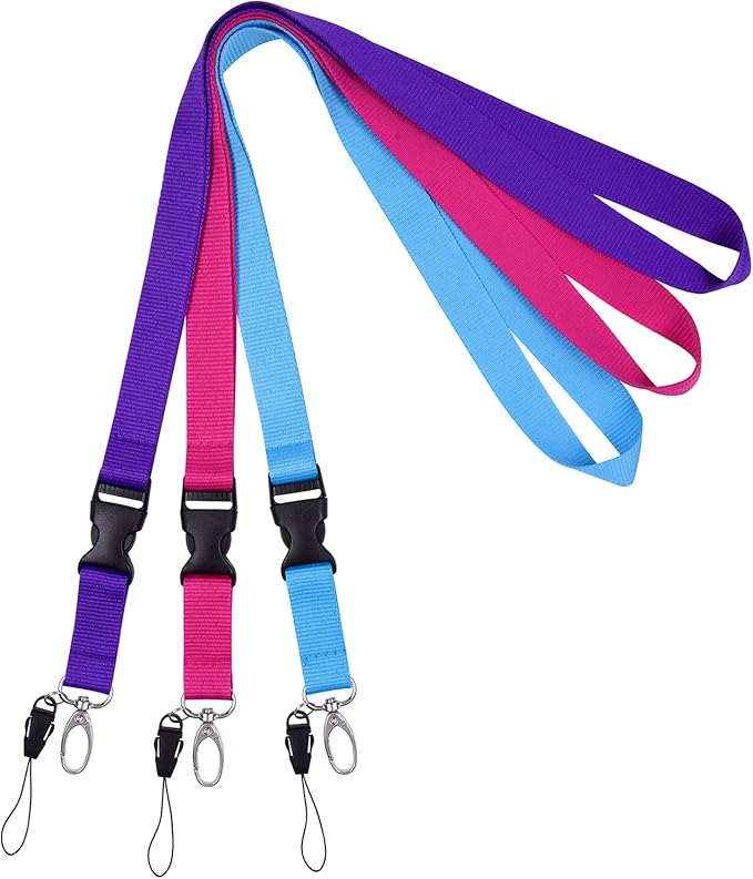 Wisdompro Office Lanyard, 3 Pack 23 inch Quick Release Neck Strap Lanyard with Detachable Buckle, String Loop for Keys, ID Badges, Card Holder, USB Flash Drives, Phones - Purple, Hot Pink, Light Blue